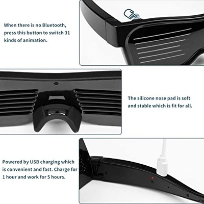 عینک های LED قابل برنامه ریزی قابل شارژ USB متنی انیمیشن گرافیتی حالت های ریتم موسیقی