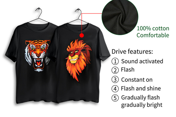 تی شرت روشنایی LED با حالت چشمک زن Tiger Patter 3 درخشان برای کلوپ شبانه DJ مهمانی