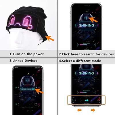 LED Display Hat Lighting Beanie Cap Bluetooth APP قابل برنامه ریزی
